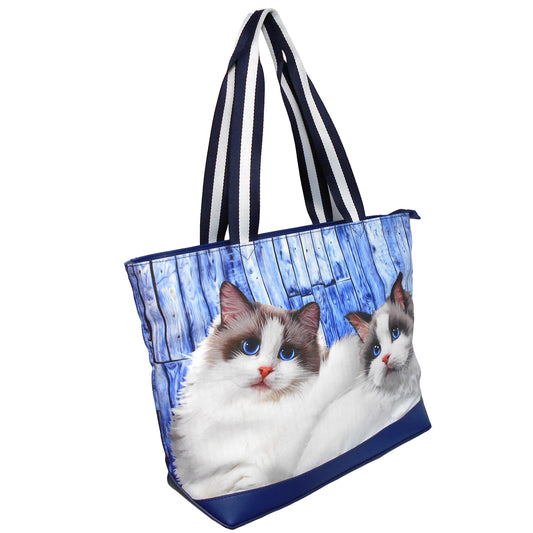 Furbabies Ragdoll Cat Original Portrait Drawing Printed Canvas Large Tote Bag
