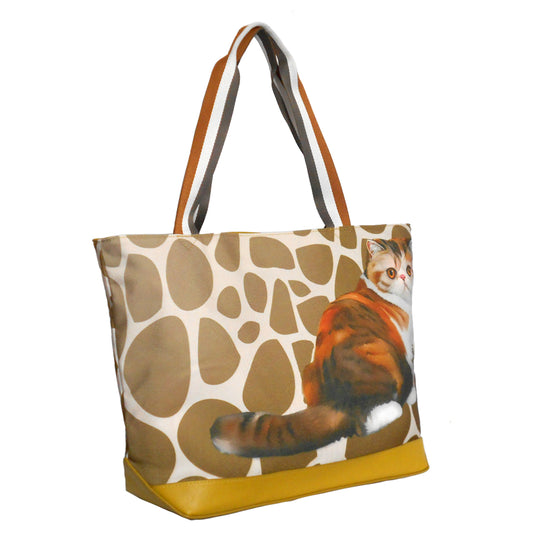Furbabies Exotic Shorthair Original Portrait Drawing Printed Canvas Large Tote Bag