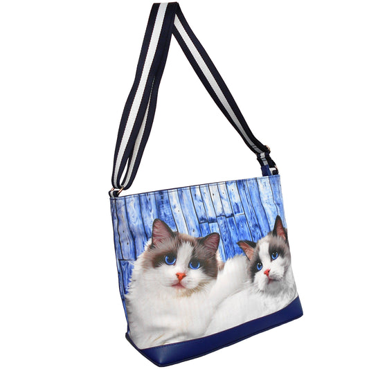 Furbabies Ragdoll Cat Original Portrait Drawing Printed Canvas Large Shoulder Bag