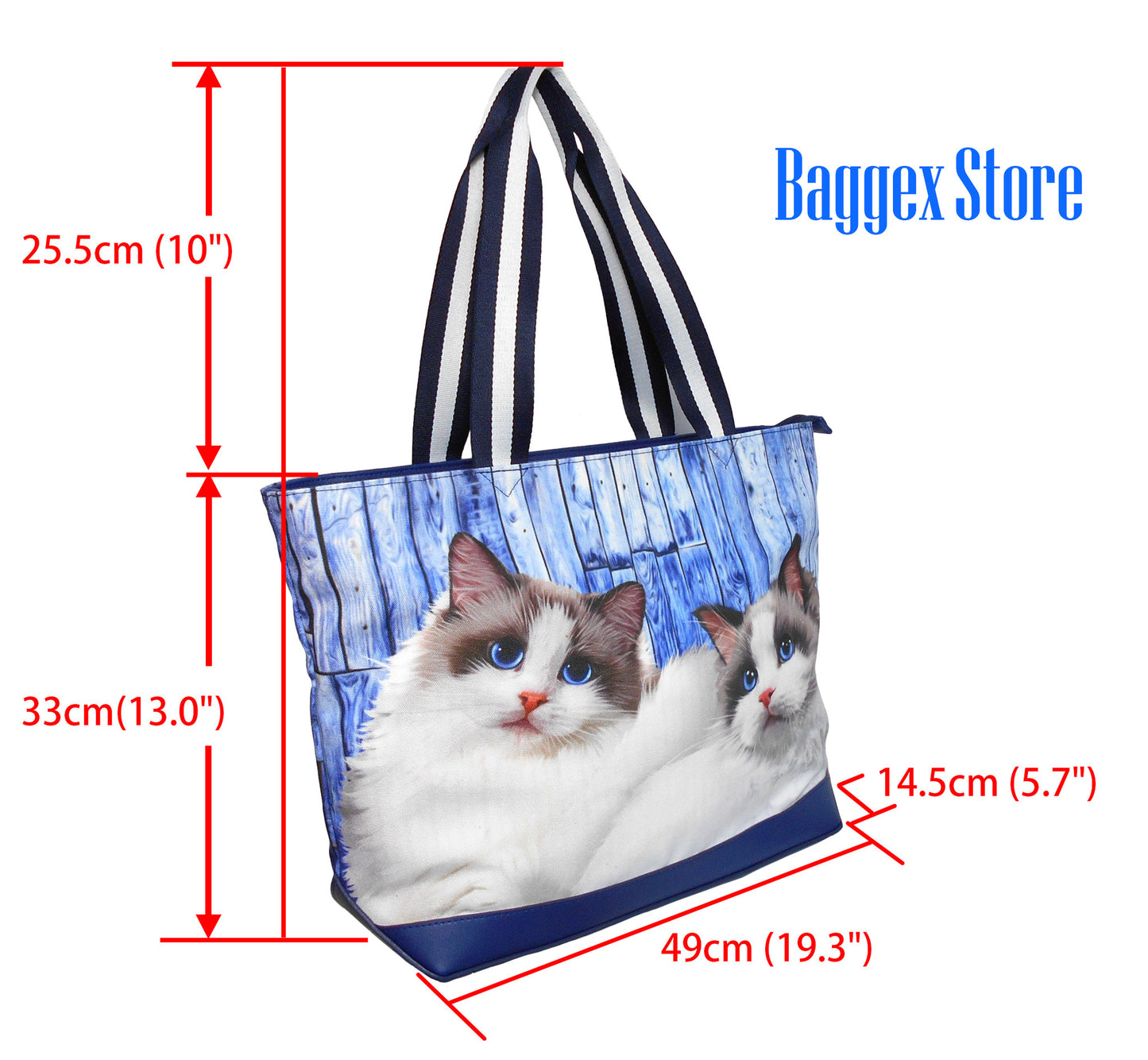 Furbabies Ragdoll Cat Original Portrait Drawing Printed Canvas Large Tote Bag
