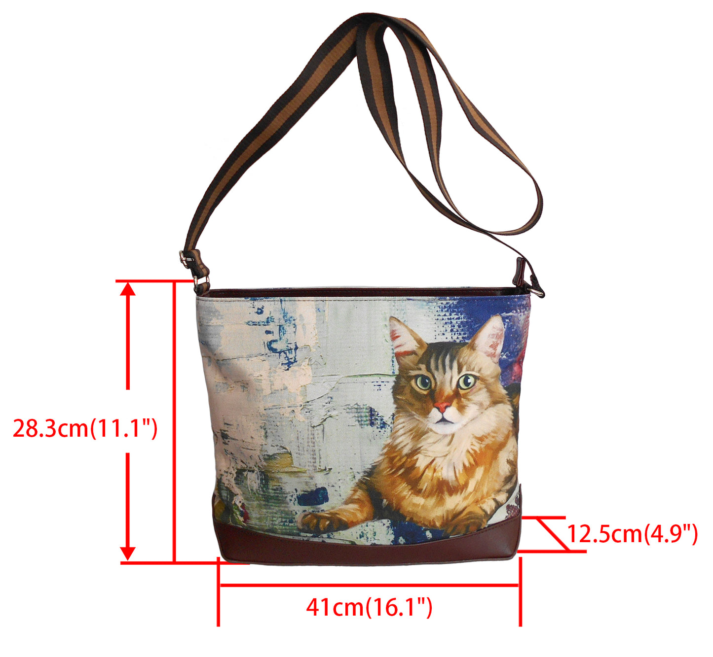 Furbabies Maine Coon Original Portrait Drawing Printed Canvas Large Shoulder Bag