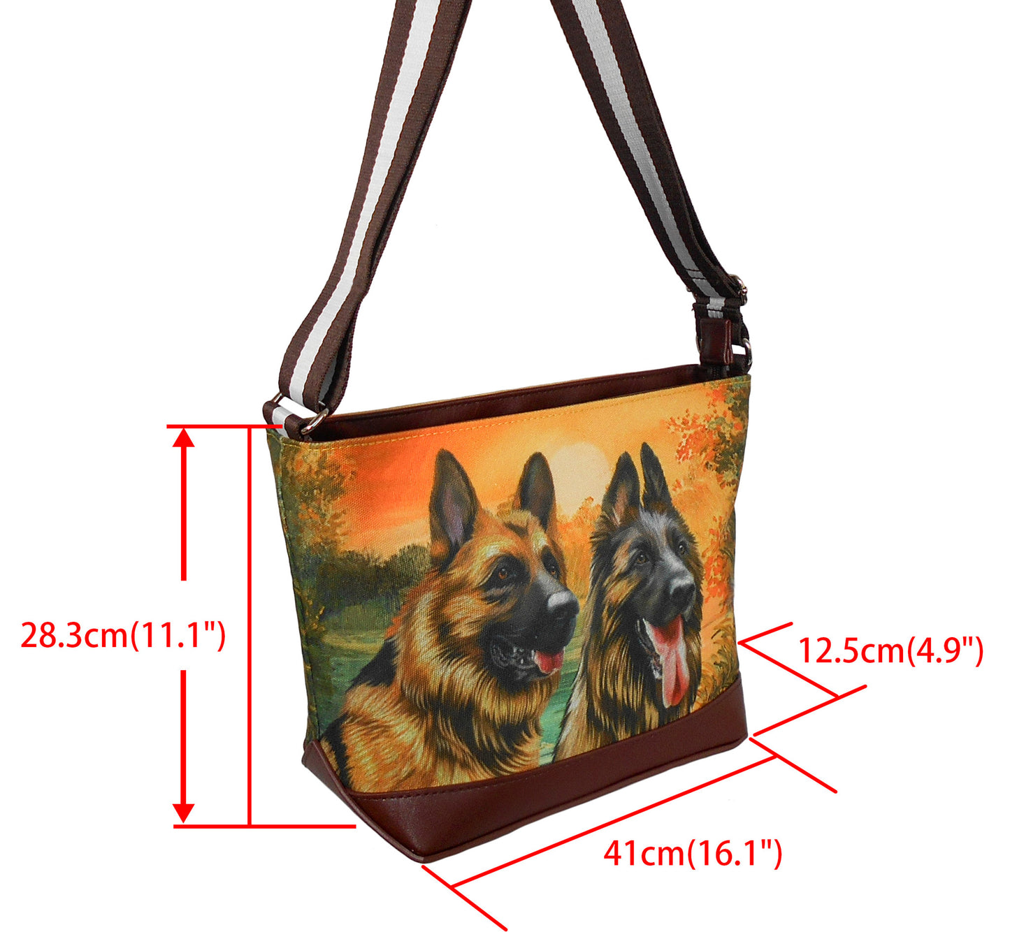 German Shepherd Original Portrait Drawing Printed Canvas Large Shoulder Bag