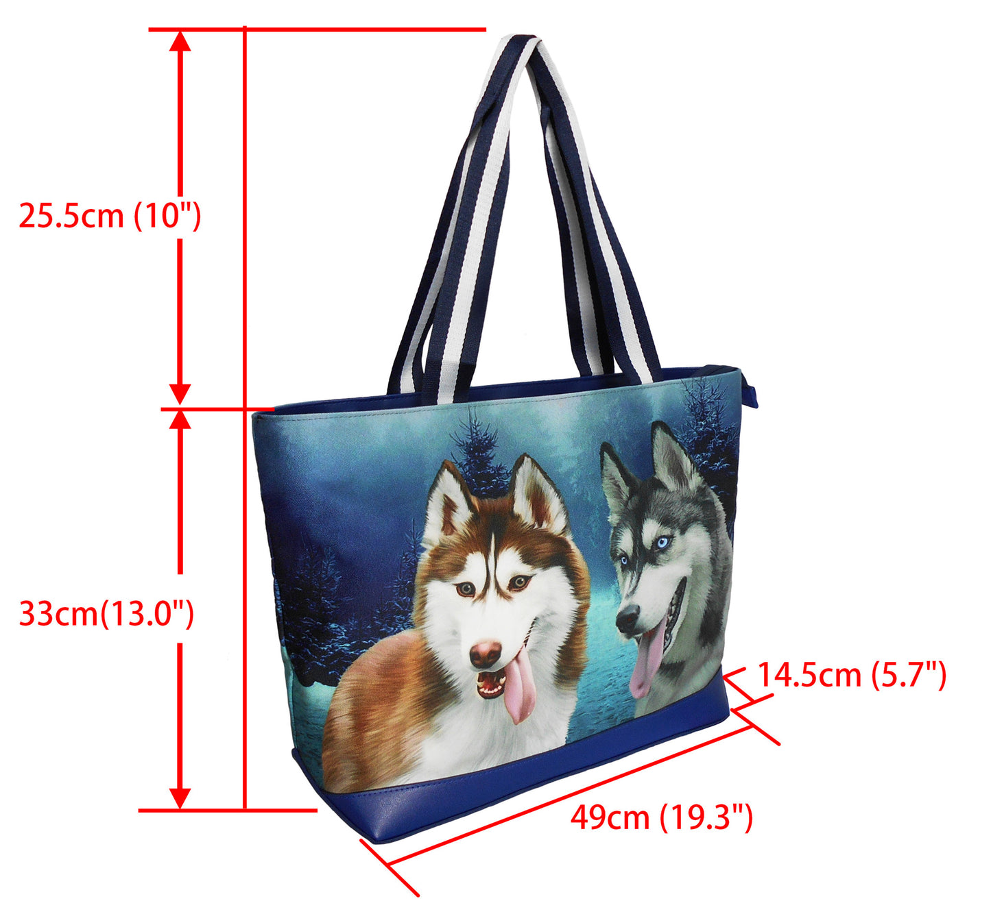 Furbabies Husky Original Portrait Drawing Printed Canvas Large Tote Bag