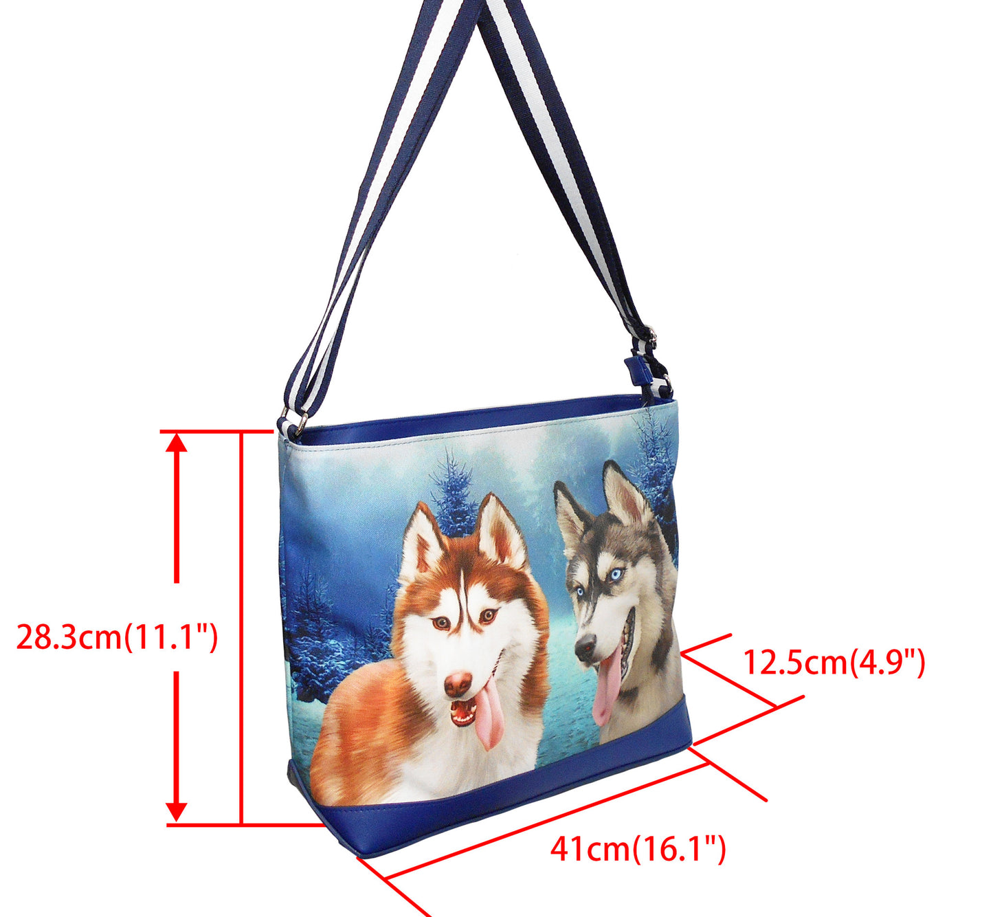 Furbabies Husky Original Portrait Drawing Printed Canvas Large Shoulder Bag