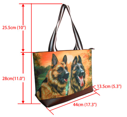 German Shepherd Original Portrait Drawing Printed Canvas Medium Tote Bag