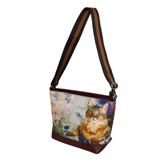 Furbabies Maine Coon Original Portrait Drawing Printed Canvas Medium Shoulder Bag