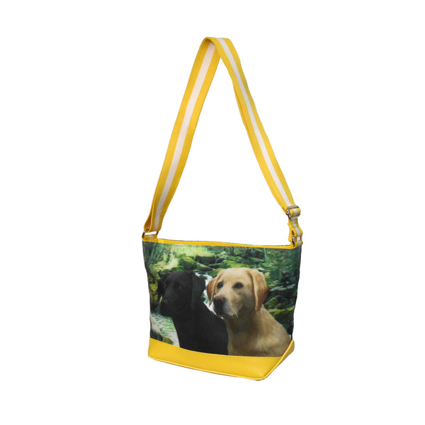 Furbabies Labrador Retriever Original Portrait Drawing Printed Canvas Medium Shoulder Bag