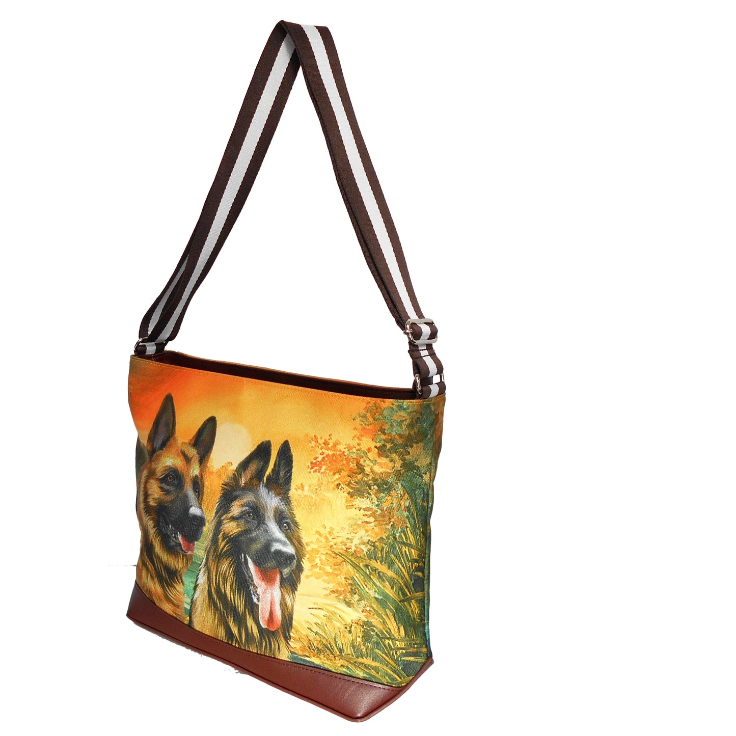 German Shepherd Original Portrait Drawing Printed Canvas Large Shoulder Bag
