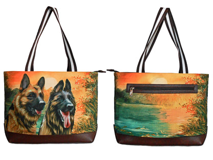 German Shepherd Original Portrait Drawing Printed Canvas Large Tote Bag