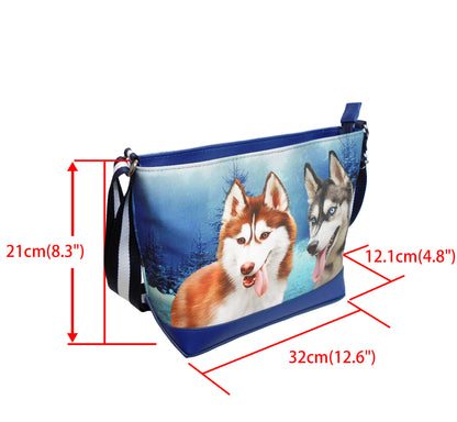Furbabies Husky Original Portrait Drawing Printed Canvas Medium Shoulder Bag