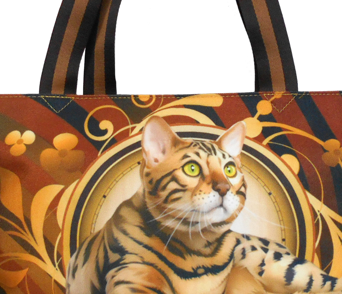 Furbabies Bengal cat Original Portrait Drawing Printed Canvas Medium Tote Bag