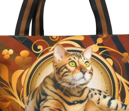 Furbabies Bengal cat Original Portrait Drawing Printed Canvas Medium Tote Bag