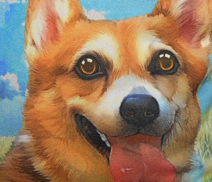 Furbabies Welsh Corgi Original Portrait Drawing Printed Canvas Large Tote Bag