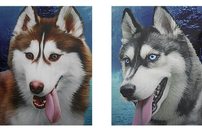 Furbabies Husky Original Portrait Drawing Printed Canvas Large Tote Bag