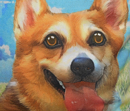 Furbabies Welsh Corgi Original Portrait Drawing Printed Canvas Medium Shoulder Bag