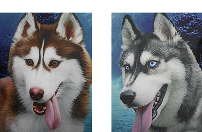 Furbabies Husky Original Portrait Drawing Printed Canvas Large Shoulder Bag