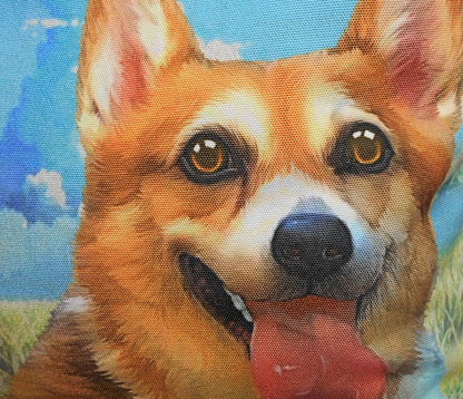 Furbabies Welsh Corgi Original Portrait Drawing Printed Canvas Large Shoulder Bag