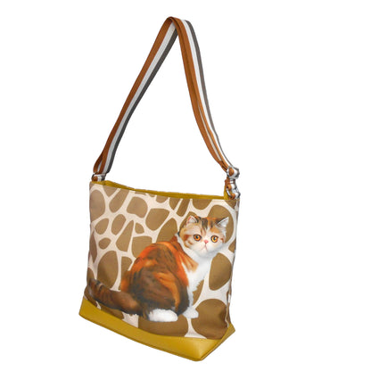 Furbabies Exotic Shorthair Original Portrait Drawing Printed Canvas Large Shoulder Bag