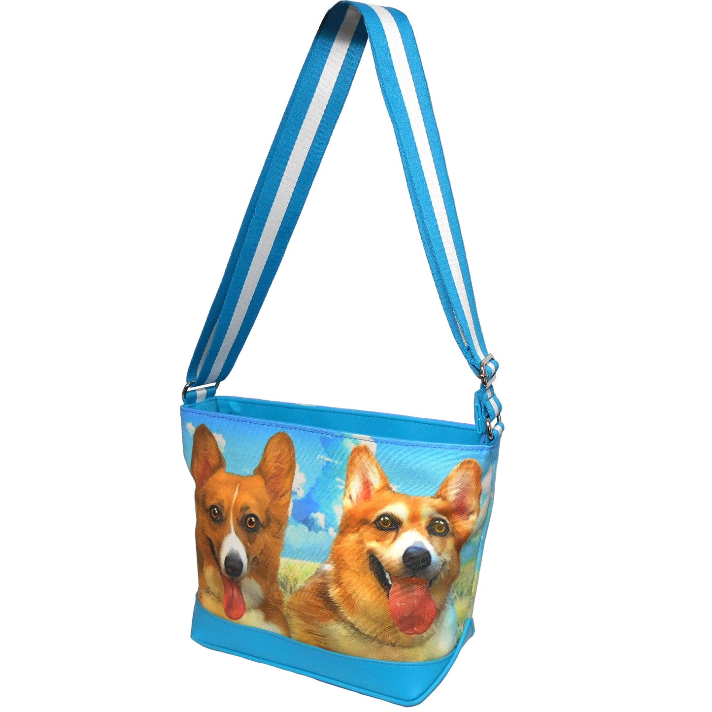 Furbabies Welsh Corgi Original Portrait Drawing Printed Canvas Medium Shoulder Bag