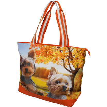 Furbabies Yorkshire Terrier Original Portrait Drawing Printed Canvas Large Tote Bag