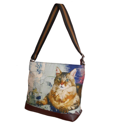 Furbabies Maine Coon Original Portrait Drawing Printed Canvas Large Shoulder Bag