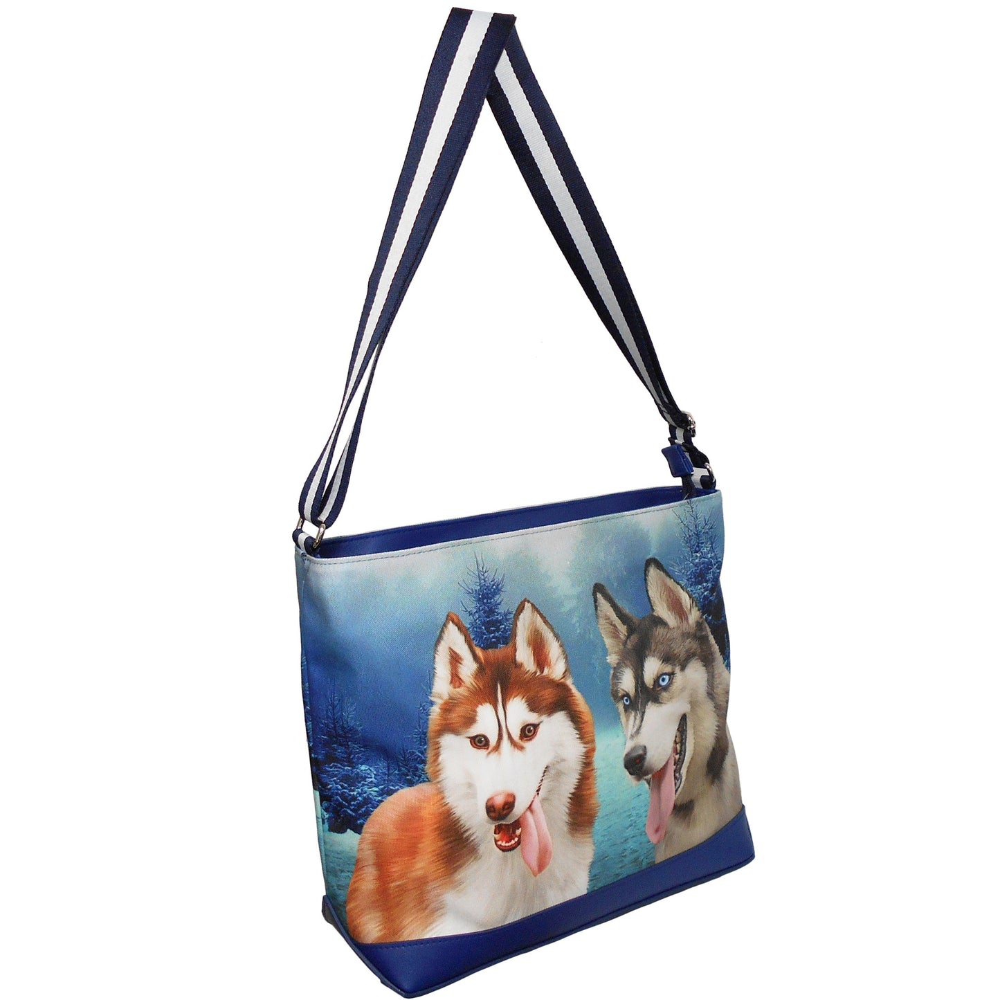 Furbabies Husky Original Portrait Drawing Printed Canvas Large Shoulder Bag