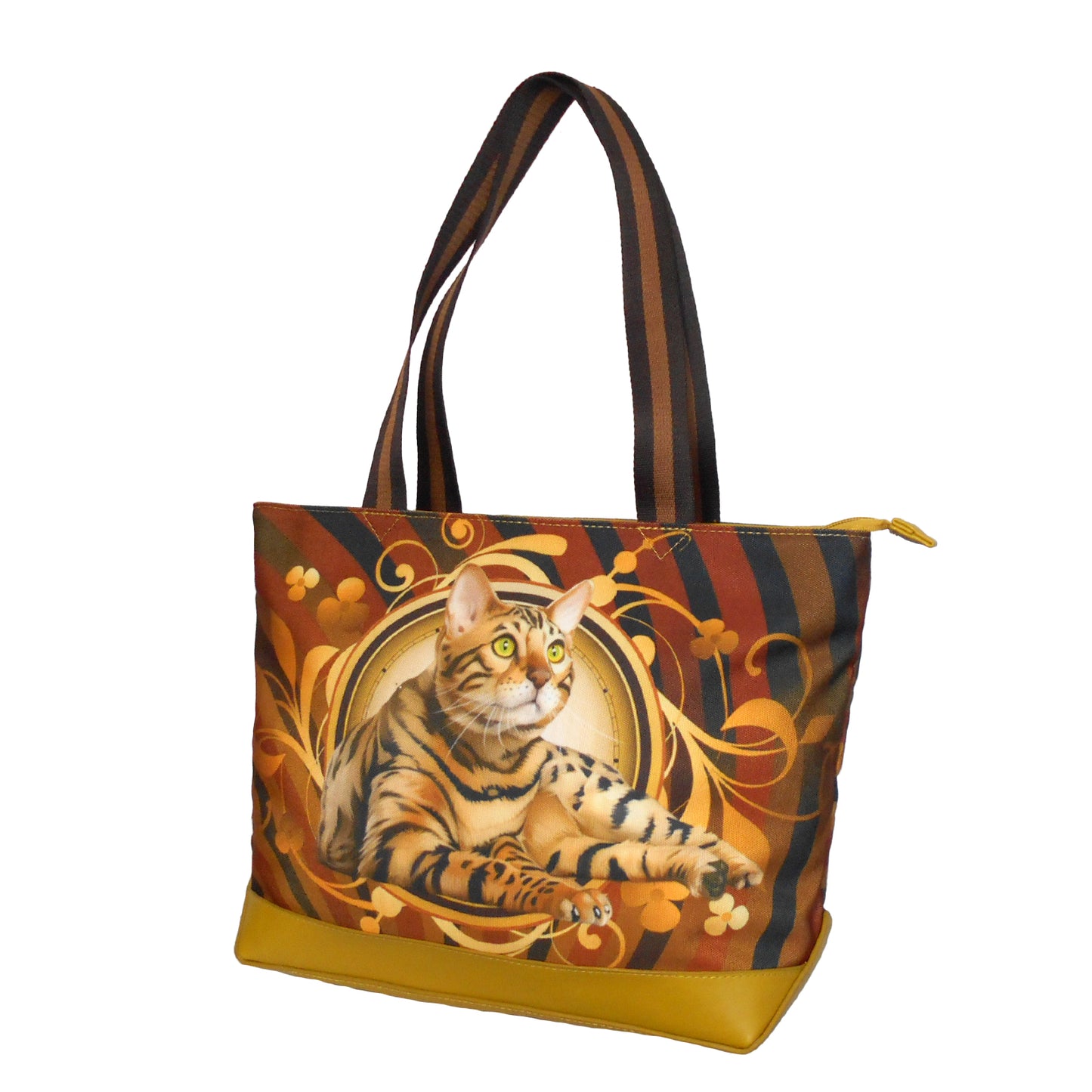 Furbabies Bengal cat Original Portrait Drawing Printed Canvas Medium Tote Bag