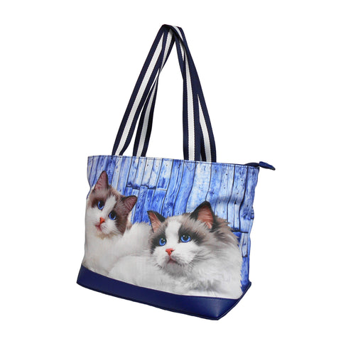 Furbabies Ragdoll Cat Original Portrait Drawing Printed Canvas Medium Tote Bag