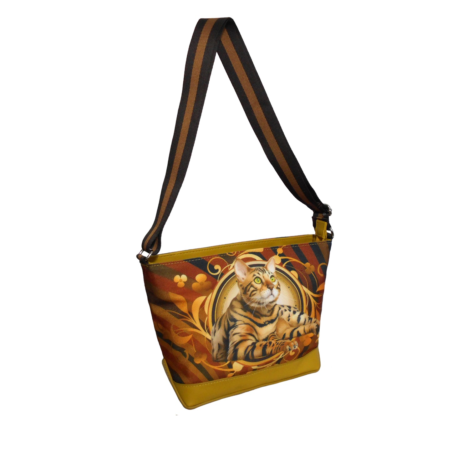 Furbabies Bengal cat Original Portrait Drawing Printed Canvas Medium Shoulder Bag