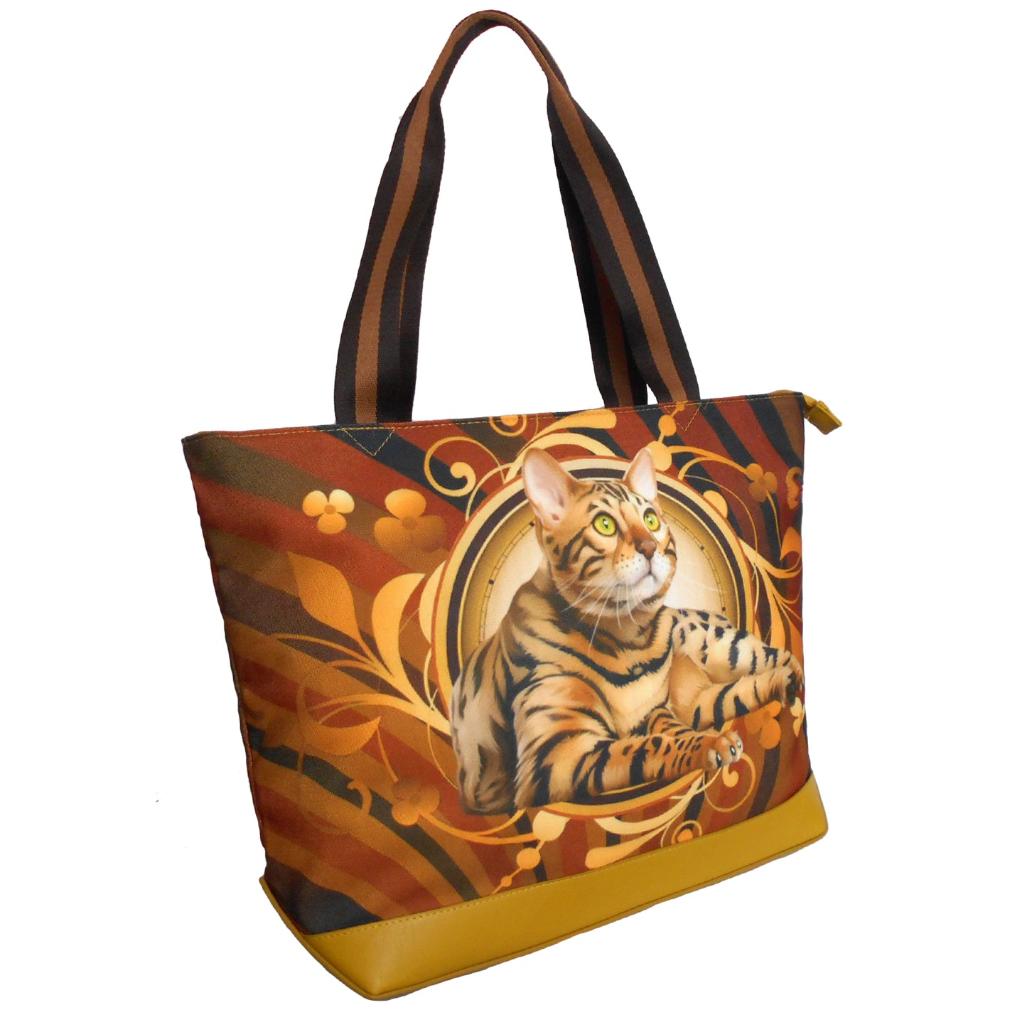 Furbabies Bengal cat Original Portrait Drawing Printed Canvas Large Tote Bag