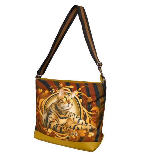 Furbabies Bengal cat Original Portrait Drawing Printed Canvas Large Shoulder Bag