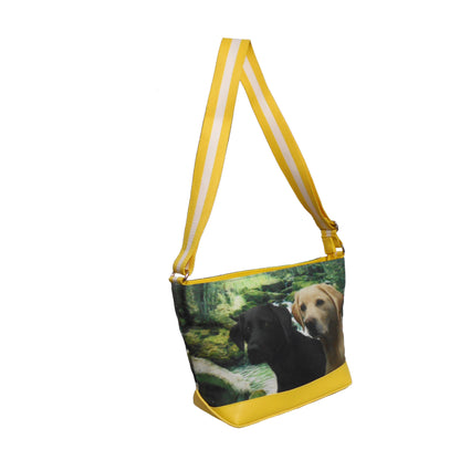 Furbabies Labrador Retriever Original Portrait Drawing Printed Canvas Medium Shoulder Bag