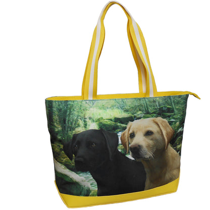 Furbabies Labrador Retriever Original Portrait Drawing Printed Canvas Large Tote Bag