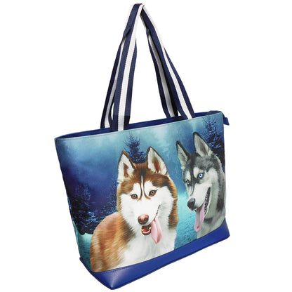 Furbabies Husky Original Portrait Drawing Printed Canvas Large Tote Bag