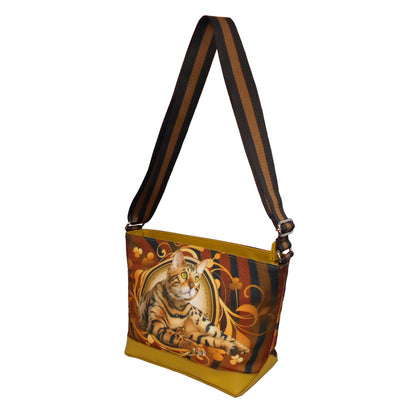 Furbabies Bengal cat Original Portrait Drawing Printed Canvas Medium Shoulder Bag