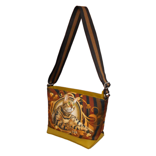 Furbabies Bengal cat Original Portrait Drawing Printed Canvas Medium Shoulder Bag