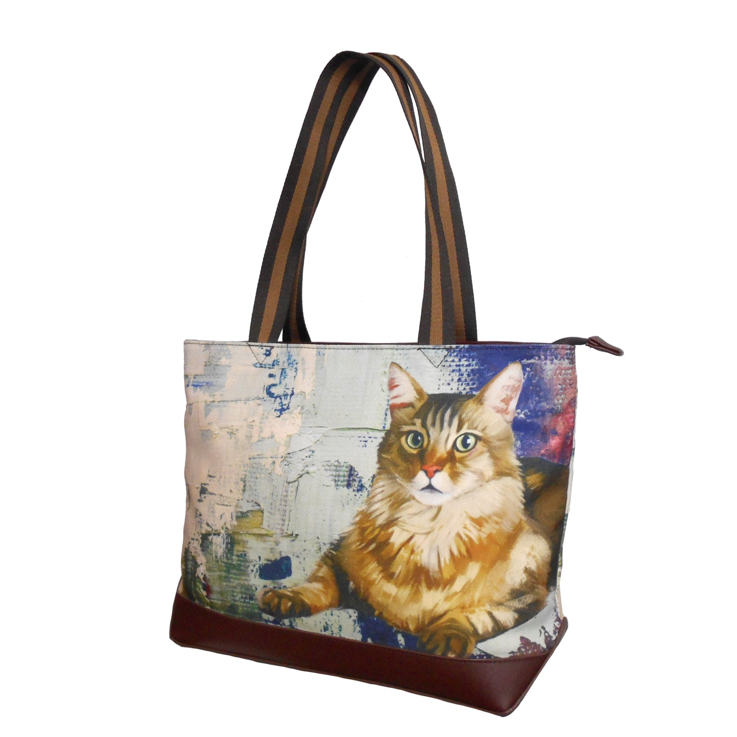 Furbabies Maine Coon Original Portrait Drawing Printed Canvas Medium Tote Bag