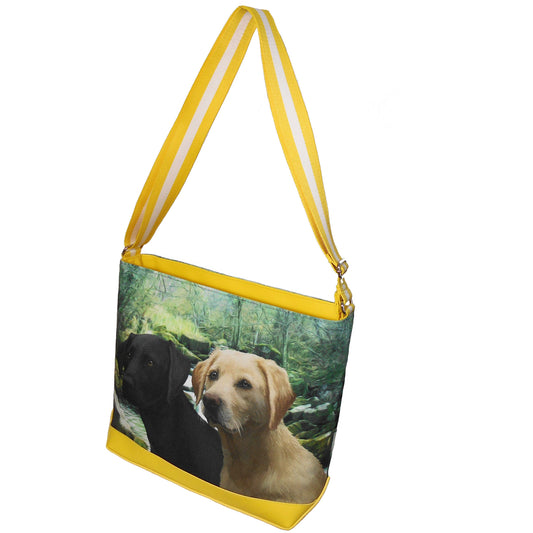 Furbabies Labrador Retriever Original Portrait Drawing Printed Canvas Large Shoulder Bag