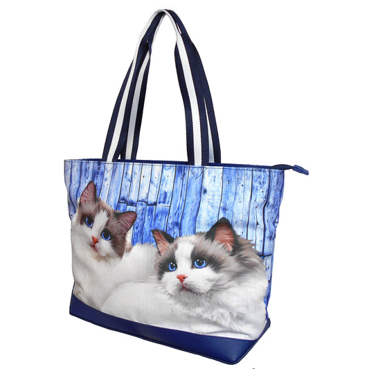 Furbabies Ragdoll Cat Original Portrait Drawing Printed Canvas Large Tote Bag