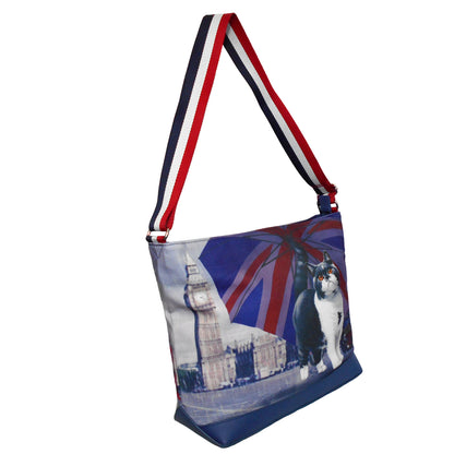 Furbabies British Shorthair Original Portrait Drawing Printed Canvas Large Shoulder Bag