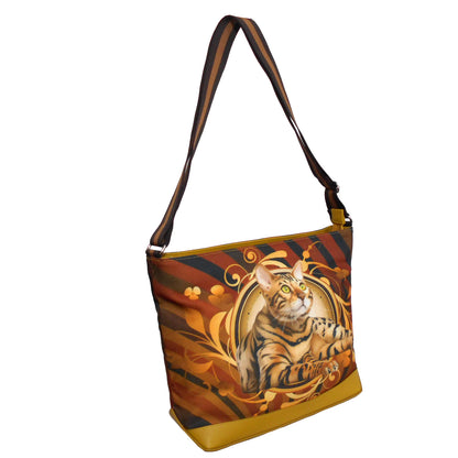 Furbabies Bengal cat Original Portrait Drawing Printed Canvas Large Shoulder Bag