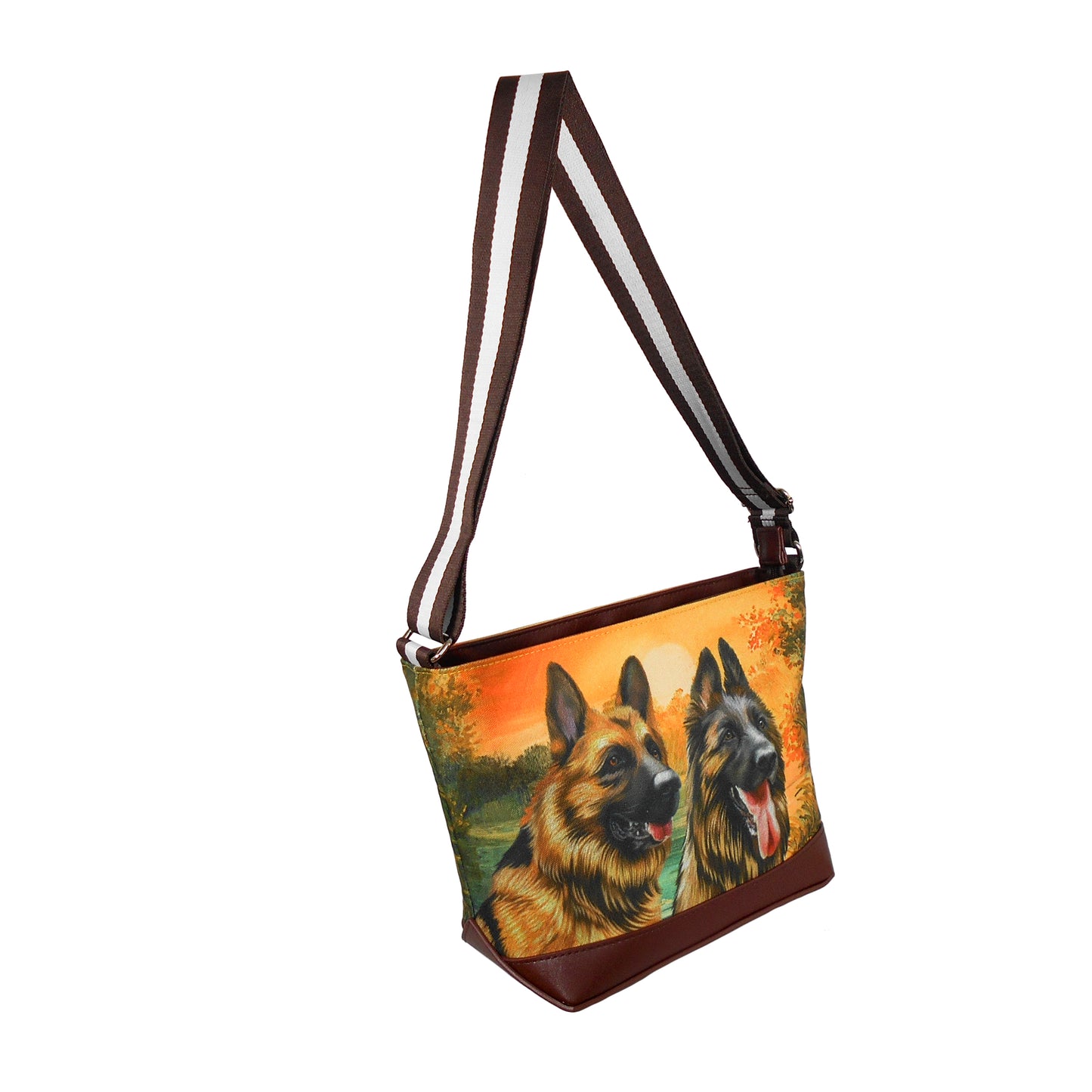 German Shepherd Original Portrait Drawing Printed Canvas Medium Shoulder Bag
