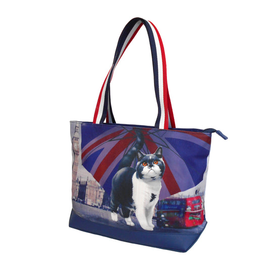 Furbabies British Shorthair Original Portrait Drawing Printed Canvas Medium Tote Bag
