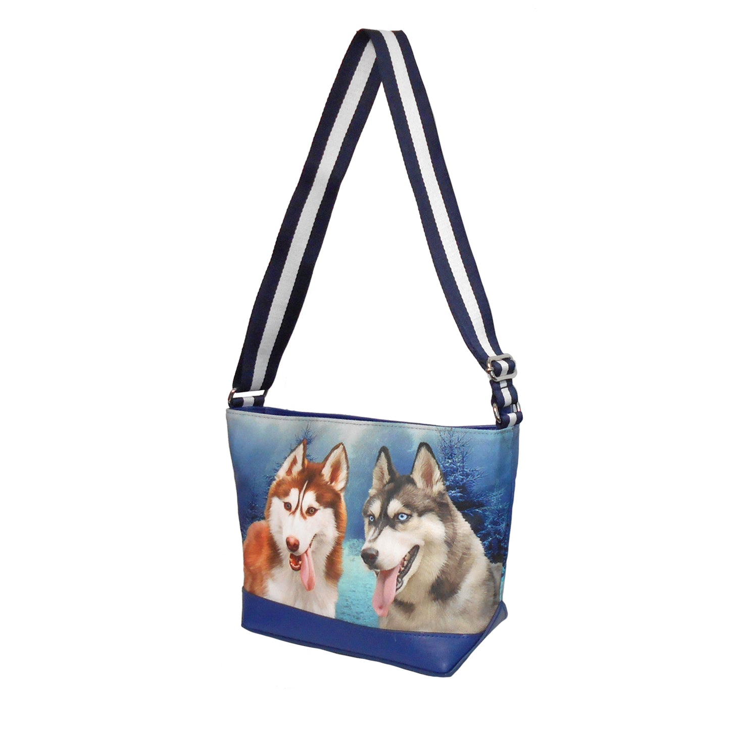 Furbabies Husky Original Portrait Drawing Printed Canvas Medium Shoulder Bag
