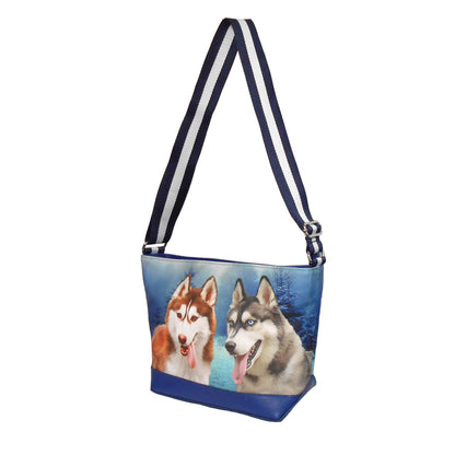 Furbabies Husky Original Portrait Drawing Printed Canvas Medium Shoulder Bag
