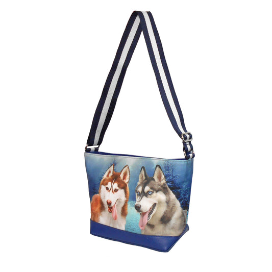 Furbabies Husky Original Portrait Drawing Printed Canvas Medium Shoulder Bag