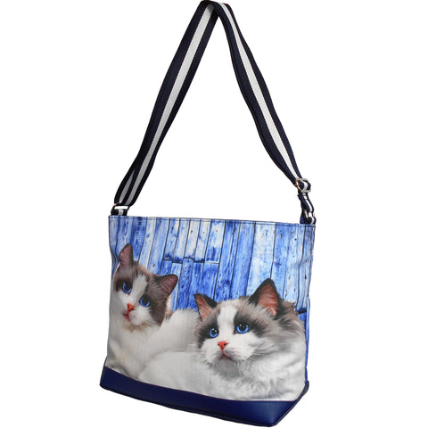Furbabies Ragdoll Cat Original Portrait Drawing Printed Canvas Large Shoulder Bag