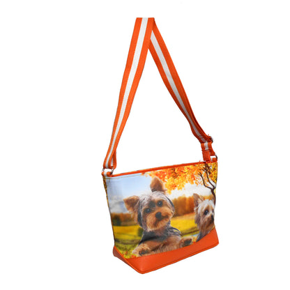 Furbabies Yorkshire Terrier Original Portrait Drawing Printed Canvas Medium Shoulder Bag