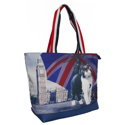 Furbabies British Shorthair Original Portrait Drawing Printed Canvas Large Tote Bag