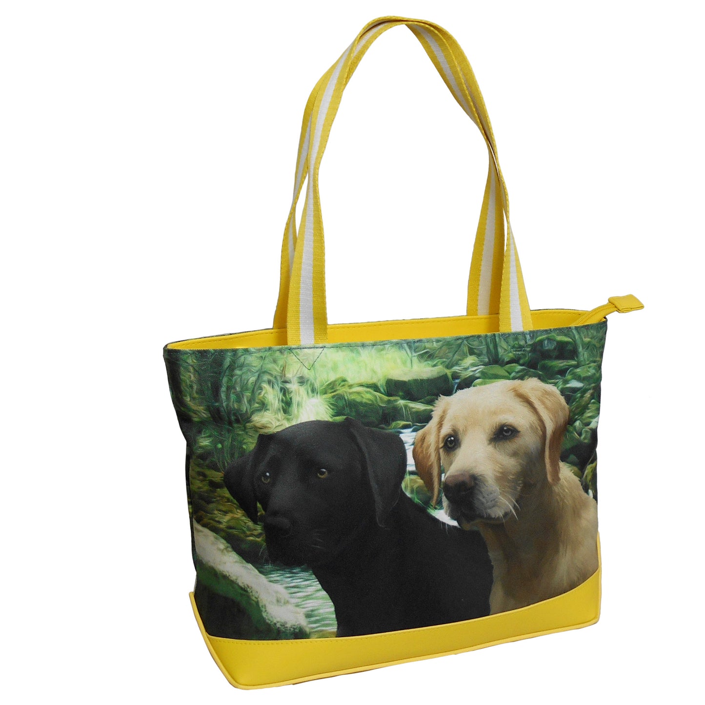 Furbabies Labrador Retriever Original Portrait Drawing Printed Canvas Medium Tote Bag